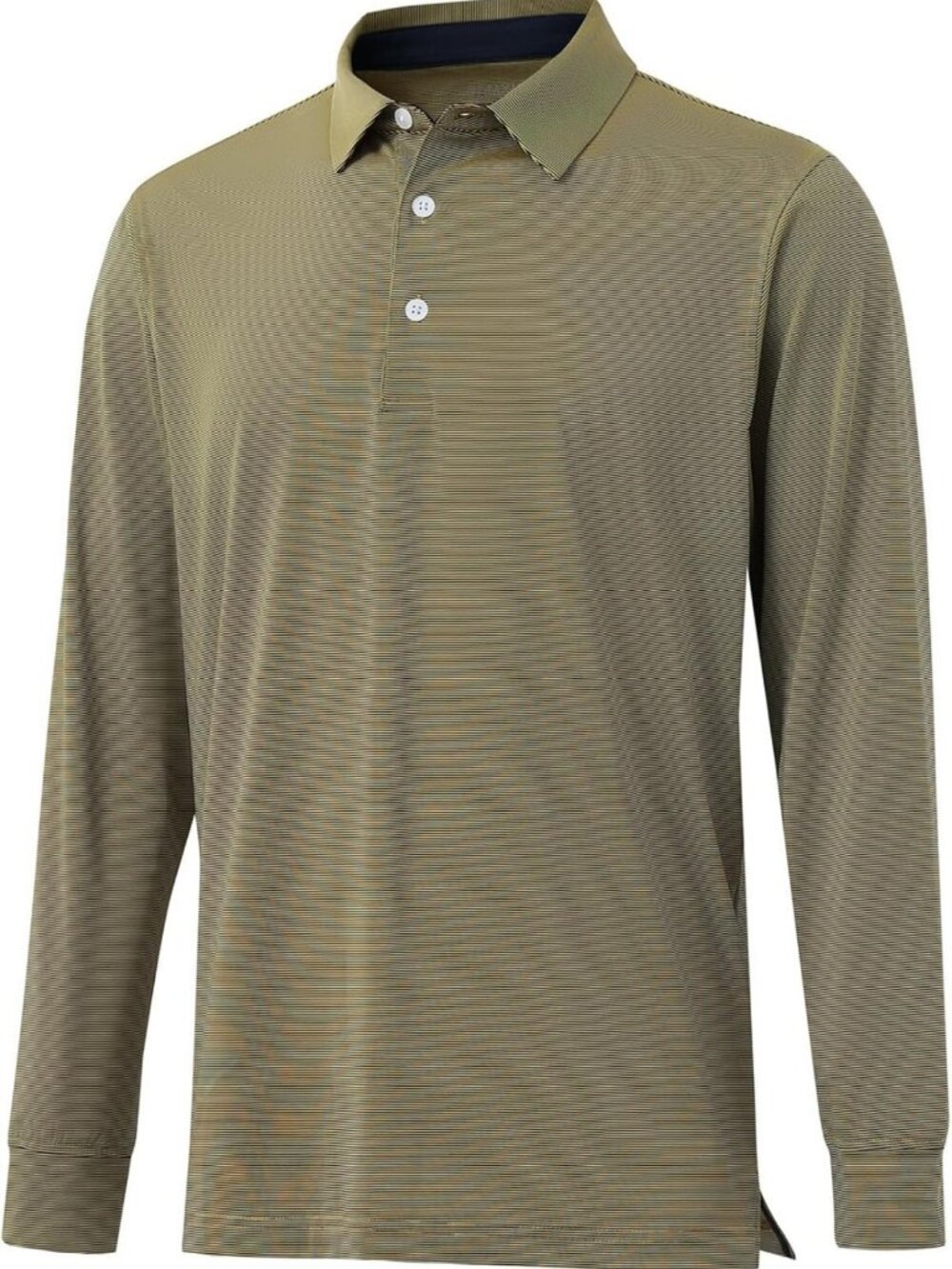 Men's Long Sleeve Striped Polo Shirt - Moisture-Wicking, Dry Fit, Business